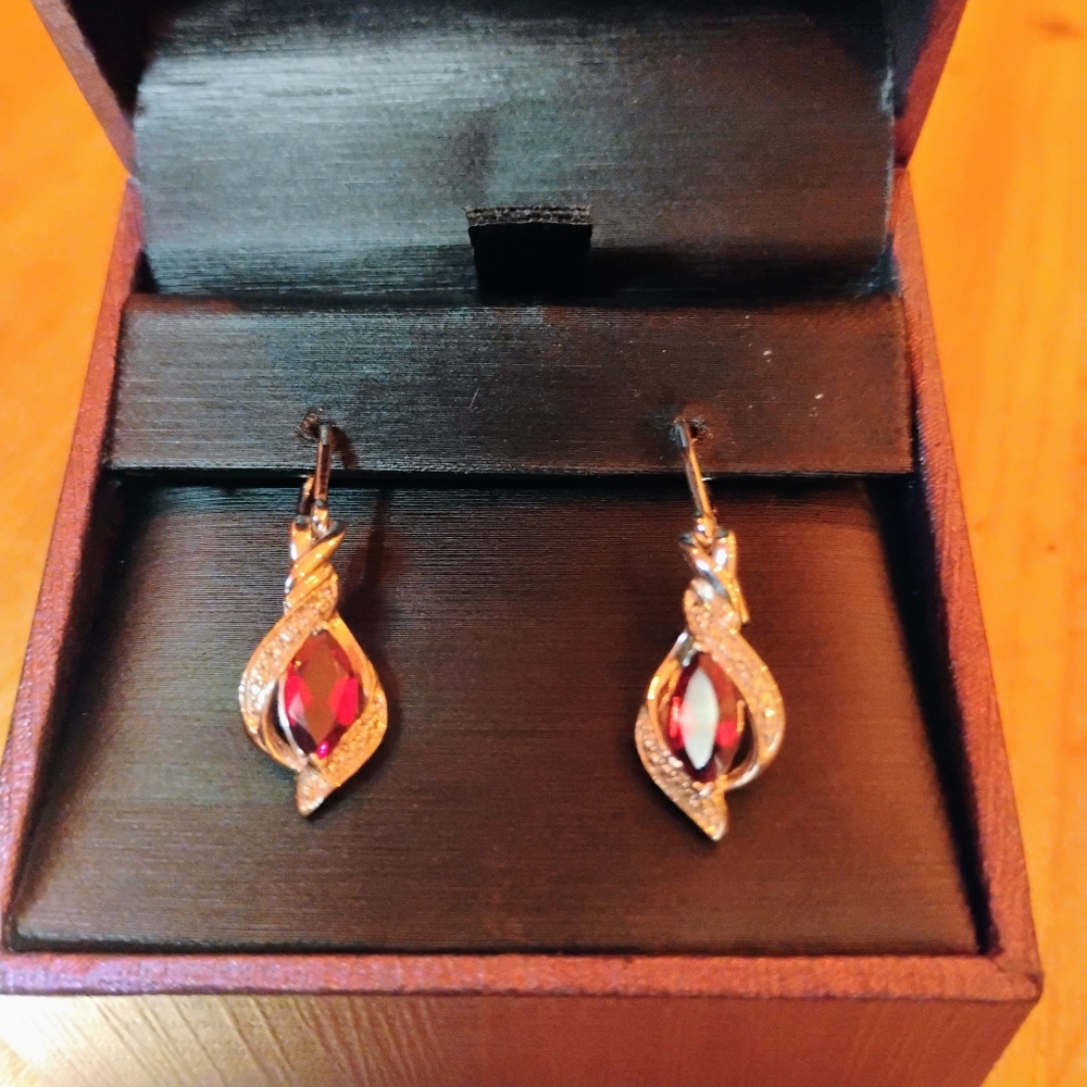 925 Sterling Silver Ruby Earrings